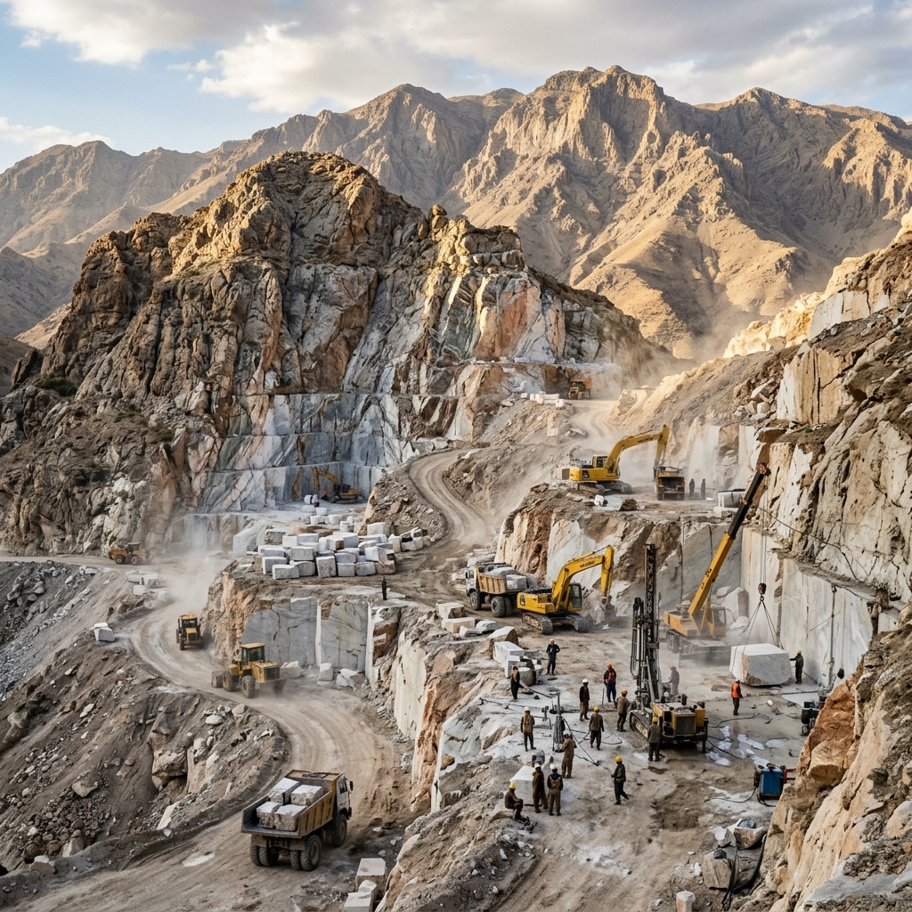 Afghanistan marble quarry — stone extraction in Herat province mountains